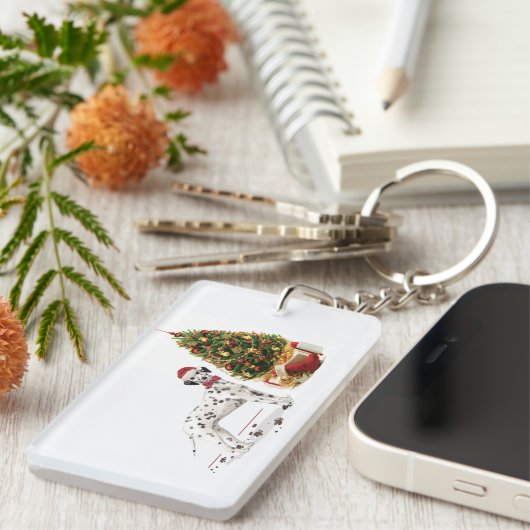 Grappig kerstfeest Dalmatiaanse hond en boom Sleutelhanger (Voorkant Rechts)