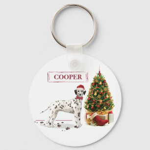 Grappig kerstfeest Dalmatiaanse hond en boom Sleutelhanger