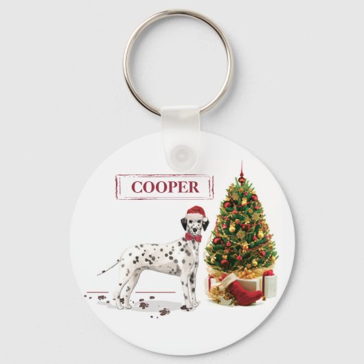 Grappig kerstfeest Dalmatiaanse hond en boom Sleutelhanger (Voorkant)