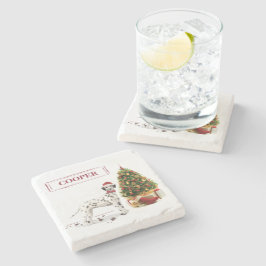 Grappig kerstfeest Dalmatiaanse hond en boom Stenen Onderzetter