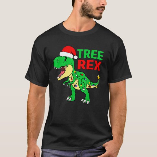 Grappig kerstfeest Dinosaur Kinder kerstboom Light T-shirt (Voorkant)
