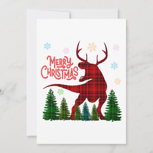 grappig kerstfeest dinosaurus hert geruit kaart (Voorkant)