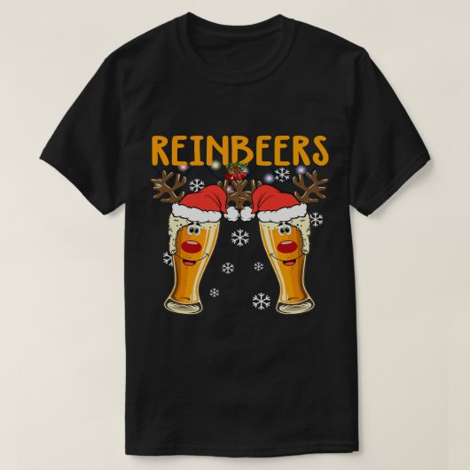Grappig kerstfeest Drink bierreïnbeers reindeer S T-shirt (Design voorkant)