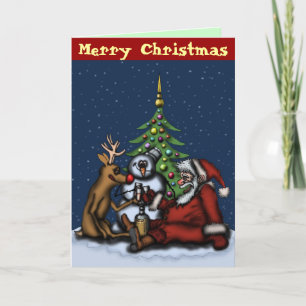 Grappig kerstfeest drink cartoon art card feestdagen kaart