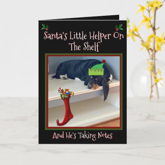 Grappig kerstfeest "ELF" op een plank Kaart (Gele Bloem)