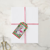 Grappig kerstfeest Flamingo Red en Green Cute Humo Cadeaulabel (Met Touw)