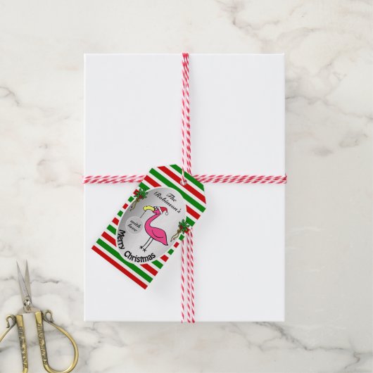 Grappig kerstfeest Flamingo Red en Green Cute Humo Cadeaulabel (Met Touw)