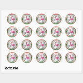 Grappig kerstfeest Flamingo Red en Green Cute Humo Ronde Sticker (Vel)