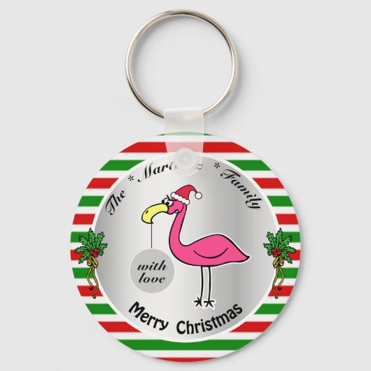 Grappig kerstfeest Flamingo Red en Green Cute Humo Sleutelhanger (Voorkant)