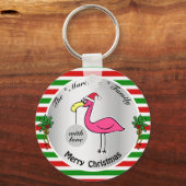 Grappig kerstfeest Flamingo Red en Green Cute Humo Sleutelhanger (Voorkant)