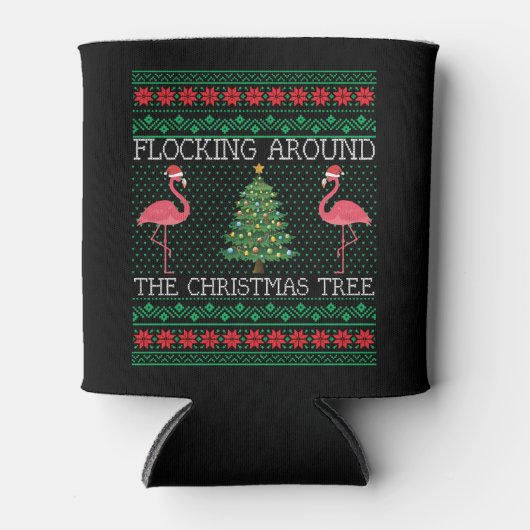 Grappig kerstfeest Flamingo Ugly KerstSweater Blikjeskoeler (Voorkant)