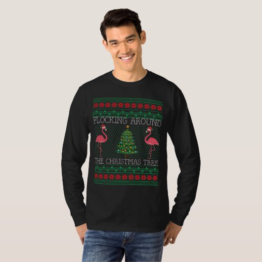 Grappig kerstfeest Flamingo Ugly KerstSweater T-shirt (Voorkant volledig)