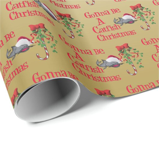 Grappig kerstfeest Gevist ♫ Catfish Kerstgoud Cadeaupapier (Rol Hoek)