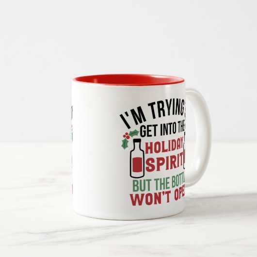 Grappig kerstfeest Gezegde Holiday Coffee Tea Tweekleurige Koffiemok (Voorkant rechts)
