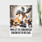 Grappig Kerstfeest: Gingerbread Dragon On the Loos Kaart (Voorkant)