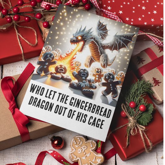 Grappig Kerstfeest: Gingerbread Dragon On the Loos Kaart