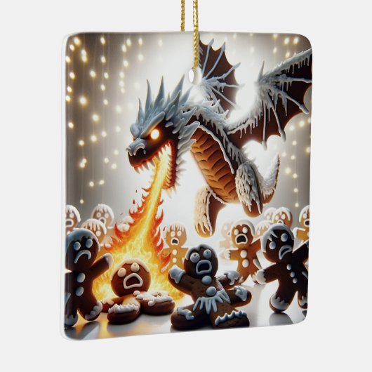 Grappig Kerstfeest: Gingerbread Dragon On the Loos Keramisch Ornament (Rechts)