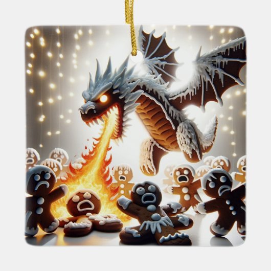 Grappig Kerstfeest: Gingerbread Dragon On the Loos Keramisch Ornament (Voorkant)