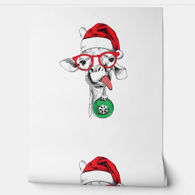 Grappig kerstfeest Giraffe, Giraffe kerstmis Behang (Afrollen)