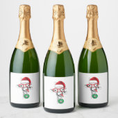 Grappig kerstfeest Giraffe, Giraffe kerstmis Sparkling Wijnetiket (Flessen)