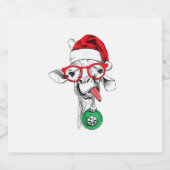 Grappig kerstfeest Giraffe, Giraffe kerstmis Sparkling Wijnetiket (Enkel label)
