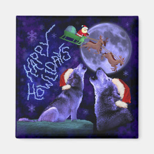 Grappig kerstfeest Happy Howlidays Wolf Pun Magneet
