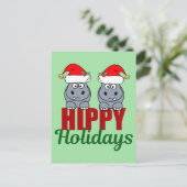 Grappig kerstfeest Hippo Pun Cute Green Holiday Briefkaart (Staand voorkant)