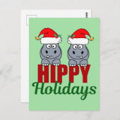 Grappig kerstfeest Hippo Pun Cute Green Holiday Briefkaart (Voorkant / Achterkant)