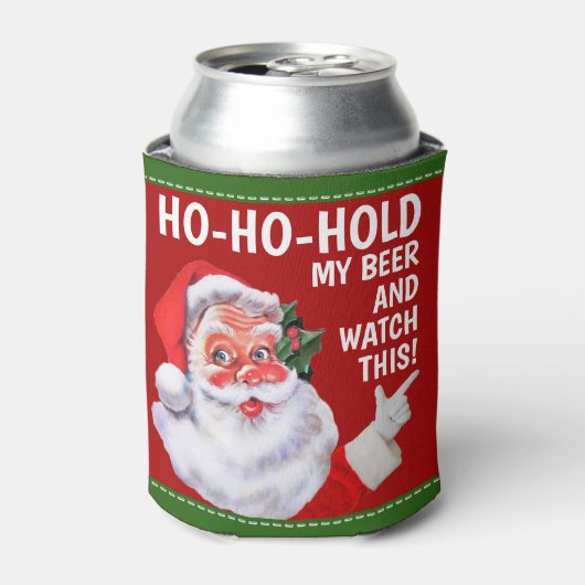 Grappig kerstfeest | Ho-Ho-Hold My Beer & Watch th Blikjeskoeler (Blikje Voorkant)
