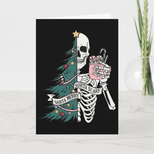Grappig kerstfeest ietwat vrolijk ietwat eng skele kaart (Voorkant)