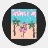 Grappig kerstfeest in juli Flamingo strand kerstmi Ronde Sticker (Voorkant)