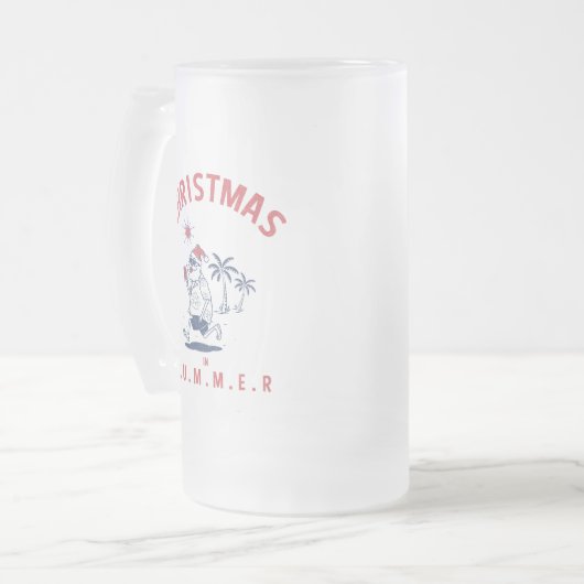 Grappig kerstfeest in juli matglas bierpul (Voorkant links)