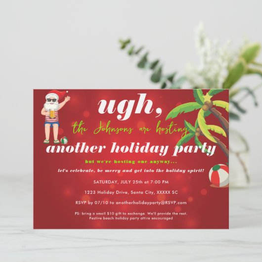 Grappig Kerstfeest in juli Santa Beer Beach Party Kaart (Staand voorkant)