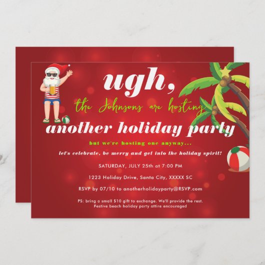 Grappig Kerstfeest in juli Santa Beer Beach Party Kaart (Voorkant / Achterkant)