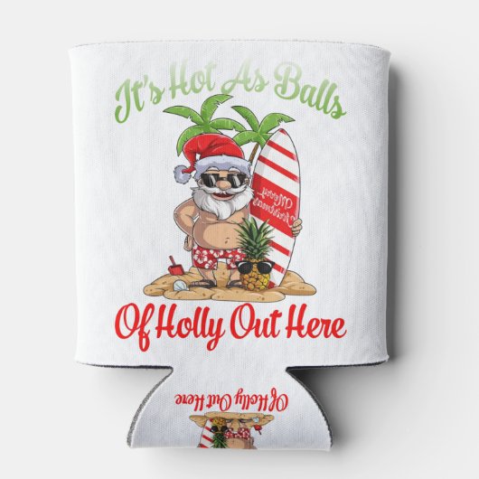 Grappig kerstfeest in juli, warm als kerstbal blikjeskoeler (Achterkant)