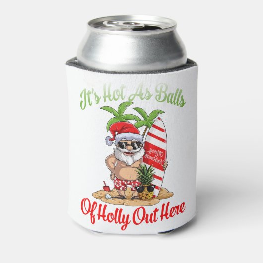 Grappig kerstfeest in juli, warm als kerstbal blikjeskoeler (Blikje Achterkant)