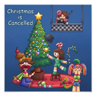 Grappig kerstfeest is geannuleerd Chibi-figuren St Foto Afdruk