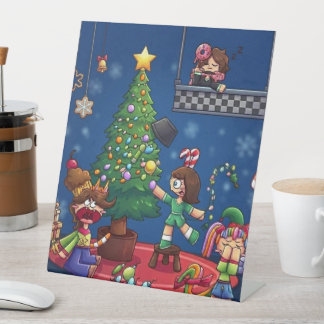 Grappig kerstfeest is geannuleerd Chibi-figuren St Reclamebord Met Voetstuk