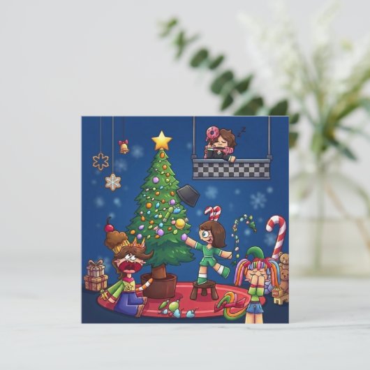 Grappig kerstfeest is geannuleerd Chibi-tekens Sti Kaart (Staand voorkant)