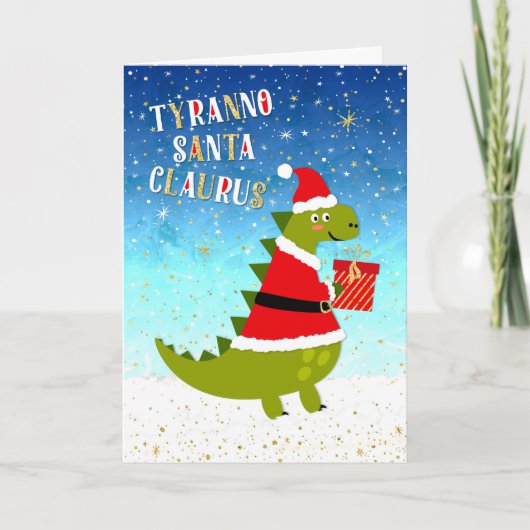 Grappig kerstfeest Kaart - TyrannoSantaClaurus (Voorkant)