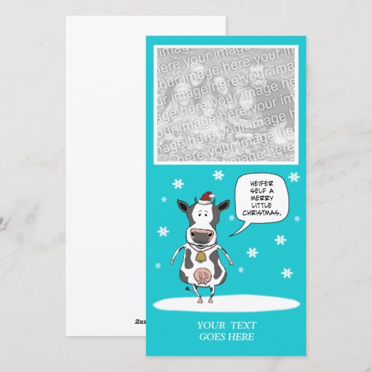 Grappig kerstfeest koe, aanpasbare fotokaart feestdagenkaart (Voorkant / Achterkant)