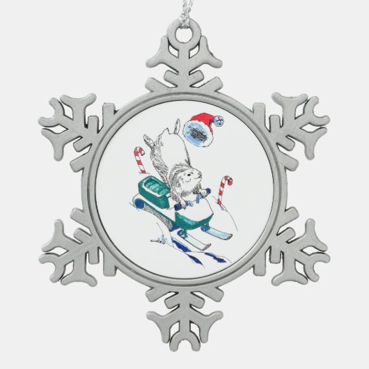 Grappig kerstfeest Lemming Snowmachine boom Tin Sneeuwvlok Ornament (Voorkant)