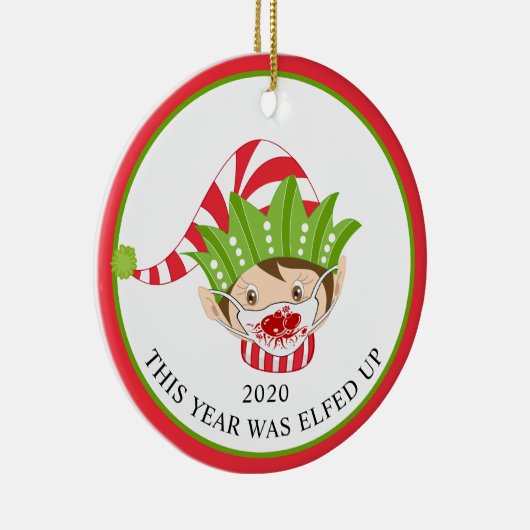 Grappig kerstfeest-masker Elf 2020 Keramisch Ornament (Rechts)