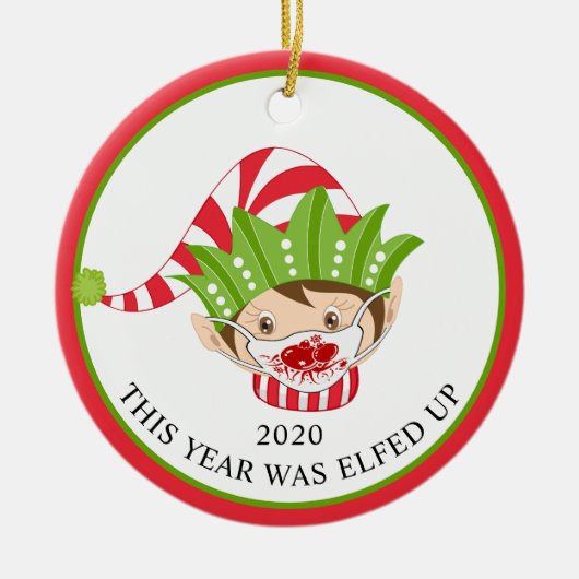 Grappig kerstfeest-masker Elf 2020 Keramisch Ornament (Voorkant)