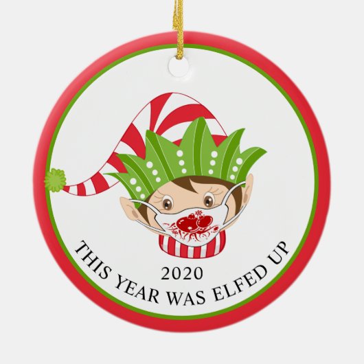 Grappig kerstfeest-masker Elf 2020 Keramisch Ornament (Achterkant)