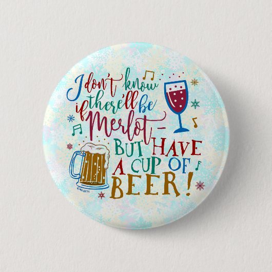 Grappig kerstfeest Merlot Wine Beer Typografie Hum Ronde Button 5,7 Cm (Voorkant)