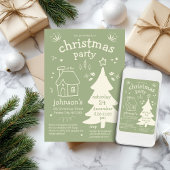 Grappig kerstfeest met boom en huisje kaart