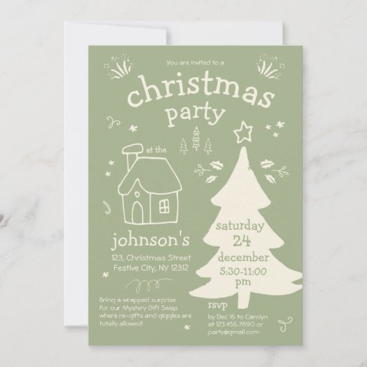 Grappig kerstfeest met boom en huisje kaart (Voorkant)