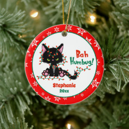 Grappig kerstfeest met Cat Bah Humbug Keramisch Ornament