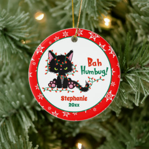 Grappig kerstfeest met Cat Bah Humbug Keramisch Ornament
